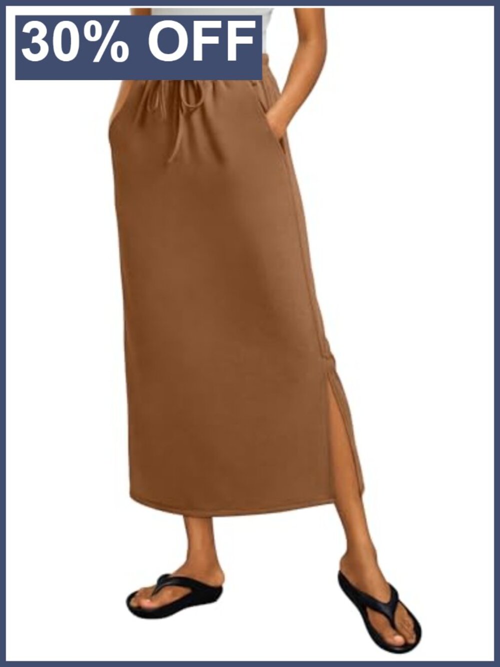 Maxi Skirt High Waist Side Slit Pockets Rayon Blend Casual